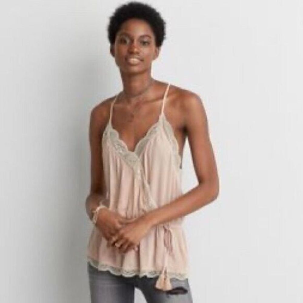 American Eagle AEO Blush Dusty Pink Lace Peplum Cami S